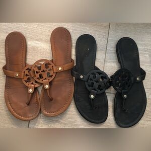 Lot of Tory Burch Brown and Black Sandals- well loved